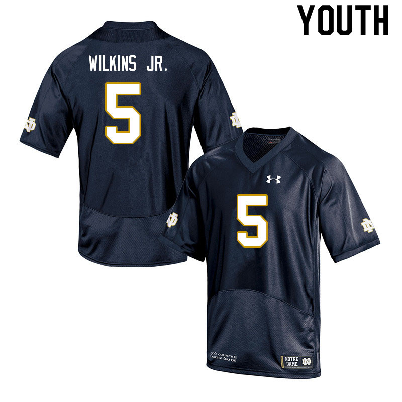 Youth #5 Joe Wilkins Jr. Notre Dame Fighting Irish College Football Jerseys Sale-Navy